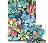 Rompecabezas de 1000 Piezas con diseño de Plantas suculentas Estilo vidriera para Adultos Juguete de lógica para Jugar en Interiores Corte de precisión Regalo Ideal 38x52cm