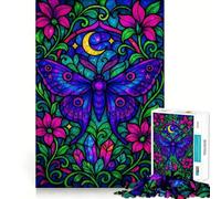 Rompecabezas de 1000 Piezas con diseño de Polilla de vidriera neón y Luna para Adultos y Adolescentes Ideal para desarrollar la Capacidad Cerebral Diseño Elegante (50x75cm)