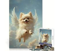 Rompecabezas de 1000 Piezas con diseño de Pomerania y alas de ángel para Adultos Refuerza la Memoria Momento cálido Bordes limpios (38x52cm)