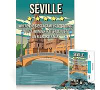 Rompecabezas de 1000 Piezas con diseño de póster de Viaje a Sevilla, Corte Premium, Juguete para ejercitar la Mente, Momento de Paz y diversión, Regalo de cumpleaños (38x26cm)