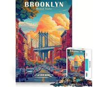 Rompecabezas de 1000 Piezas con diseño de póster de Viaje de Brooklyn,Juego armar,Actividad Cerebral,Juego Divertido y Relajante,Regalo de decoración navideña (38x52cm)