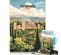 Rompecabezas de 1000 piezas con diseño de póster de viaje de Granada,España Juguete divertido para resolver problemas Juego relajante para momentos de tranquilidad Decoración navideña Regalo (38x26cm)