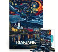 Rompecabezas de 1000 Piezas con diseño de póster de Viaje de Reikiavik, Islandia, para Adolescentes Juguete de lógica con Forma de Tren Diversión y Corte Suave (38x52cm)