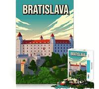 Rompecabezas de 1000 Piezas con diseño de póster de Viaje del Castillo de Bratislava,Corte Suave,Juego Creativo,Juguete para Momentos de Ocio y relajación, (38x26cm)