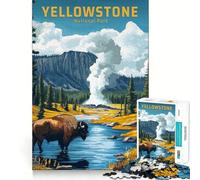 Rompecabezas de 1000 Piezas con diseño de póster de Viaje Vintage del Parque Nacional de Yellowstone para Adultos Divertido Juego de Memoria Elaboración de Corte experta Actividad Relajante