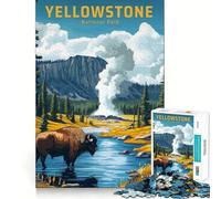 Rompecabezas de 1000 Piezas con diseño de póster de Viaje Vintage del Parque Nacional de Yellowstone Juego cognitivo Divertido con Estructura de Encaje preciso Actividad para Fortalecer los Lazos