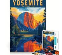 Rompecabezas de 1000 Piezas con diseño de póster de Viaje Vintage del Parque Nacional Yosemite Juego Mental Divertido,diseño Ajustado sin Huecos reuniones Familiares (38x26cm)