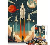 Rompecabezas de 1000 Piezas con diseño de póster Espacial Vectorial Retro para Adolescentes Juguete Mental para aliviar el estrés Corte Premium (38x52cm)