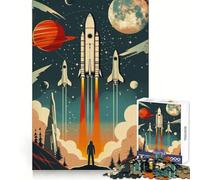 Rompecabezas de 1000 Piezas con diseño de póster Espacial Vectorial Retro para Adultos y Adolescentes Recuerda armarlo Lentamente y Disfrutar de un Corte preciso Arte Coleccionable (50x75cm)