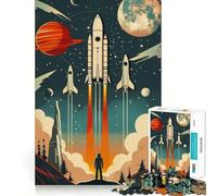 Rompecabezas de 1000 Piezas con diseño de póster Espacial Vectorial Retro para Adultos y Adolescentes Recuerda armarlo Lentamente y Disfrutar de un Corte preciso Arte Coleccionable (50x75cm)