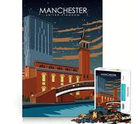 Rompecabezas de 1000 Piezas con diseño de póster turístico de Manchester,Ajuste, Arte,Juego de Habilidad Mental,Tiempo de Descanso,Juego, (50x75cm)