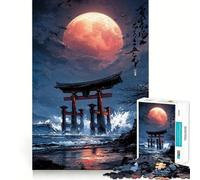 Rompecabezas de 1000 Piezas con diseño de Puerta Torii bajo una Luna Roja para Adultos Juguete para ejercitar la Mente Diversión Casual Corte de precisión Regalo artístico 38x52cm