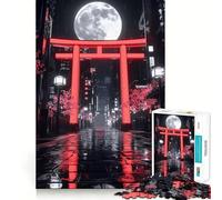 Rompecabezas de 1000 Piezas con diseño de Puerta Torii de neón, Luna Llena, para Adolescentes Juguete para desarrollar la lógica Pasatiempo Tranquilo Bordes Suaves (50x75cm)