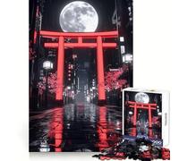 Rompecabezas de 1000 Piezas con diseño de Puerta Torii de neón, Luna Llena, para Adultos Juguete para ejercitar la Mente Tiempo de Paz Diseño para armar Regalo Creativo (38x52cm)