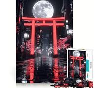 Rompecabezas de 1000 Piezas con diseño de Puerta Torii de neón, Luna Llena, para Adultos Juguete para ejercitar la Mente Tiempo de Paz Diseño para armar Regalo Creativo (38x52cm)