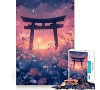 Rompecabezas de 1000 Piezas con diseño de Puerta Torii en un Campo Floral para Adultos Juguete para ejercitar la Mente Diversión Casual Corte de precisión Regalo artístico 50x75cm