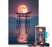 Rompecabezas de 1000 Piezas con diseño de Puerta Torii Luna Roja para Adolescentes Mejora la Memoria, Relajación Suave, Corte Premium, Sorpresa de cumpleaños (38x26cm)