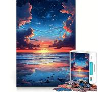 Rompecabezas de 1000 Piezas con diseño de Puesta de Sol en el océano y Cielo Estrellado para Adultos Juego Inteligente para armar Juntos Divertido Rompecabezas Regalo de Temporada (50x75cm)