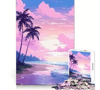 Rompecabezas de 1000 Piezas con diseño de Puesta de Sol Hawaiana en Pixel Art,Ajuste, Juego Mental,Regalo,Tiempo de Descanso,decoración navideña para la Pared 50x75cm