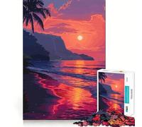 Rompecabezas de 1000 Piezas con diseño de Puesta de Sol Hawaiana en píxeles,Arte de Corte preciso,Juguete para desarrollar la Capacidad cognitiva,Ideal para el Tiempo Libre