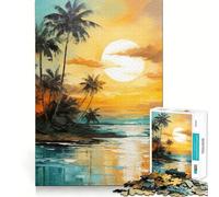 Rompecabezas de 1000 Piezas con diseño de Puesta de Sol Tropical y Paisaje Marino, Bordes Finos, Ideal para desarrollar la Mente, Relajarse y Disfrutar de la Navidad Regalo artístico (50x75cm)