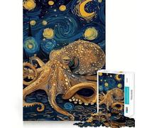 Rompecabezas de 1000 Piezas con diseño de Pulpo en la Noche Estrellada para Adolescentes Rompecabezas con Efecto de Memoria, luz Relajante y diseño de Imagen (38x52cm)