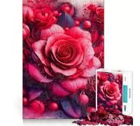 Rompecabezas de 1000 Piezas con diseño de Ramo de Rosas Rojas para Adultos Mejora la Memoria y Alivia la ansiedad Diseño de Bordes precisos Sorpresa navideña (50x75cm)