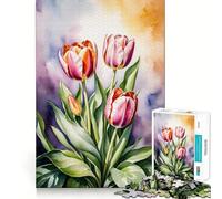 Rompecabezas de 1000 Piezas con diseño de Ramo de Tulipanes en Acuarela Juguete Creativo con componentes Resistentes y de Corte Limpio Ideal para Llevar de Viaje Juego Mental (38x26cm)