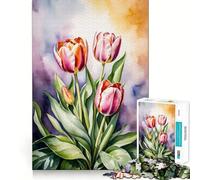 Rompecabezas de 1000 Piezas con diseño de Ramo de Tulipanes en Acuarela para Adultos Juego para ejercitar la Mente Corte láser para un Ajuste Actividad gratificante para días lluviosos