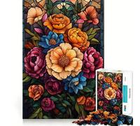 Rompecabezas de 1000 Piezas con diseño de Ramo Floral en vidrieras para Adolescentes Juguete cognitivo para el Desarrollo cognitivo Juego de construcción de Patrones para un rato de Ocio Tranquilo