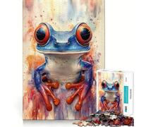 Rompecabezas de 1000 Piezas con diseño de Rana arborícola de Ojos Rojos en Acuarela para Adolescentes Juego Que estimula el Cerebro Encaje sin Huecos Actividad Relajante para Grupos