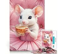 Rompecabezas de 1000 Piezas con diseño de ratón en tutú Tomando té, Ideal para Adultos y Adolescentes Un Juego Mental Relajante y Divertido Un Regalo Memorable con Bordes Afilados (38x52cm)