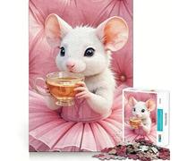 Rompecabezas de 1000 Piezas con diseño de ratón en tutú Tomando té para Adolescentes Ideal para Fortalecer la Memoria, para el hogar y el Ocio Bordes limpios Un Regalo entrañable (50x75cm)