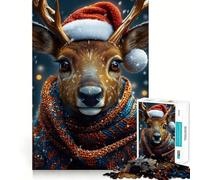 Rompecabezas de 1000 Piezas con diseño de Reno con Gorro y Bufanda de Papá Noel para Adultos Ideal para Mejorar la Memoria, calmar la Mente y Crear un diseño Creativo (50x75cm)