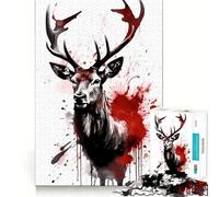Rompecabezas de 1000 Piezas con diseño de Reno Pintado con Tinta para Adultos Ideal para estimular la Memoria, Relajarse y Jugar con Rompecabezas Corte Suave Regalo de cumpleaños (38x52cm)