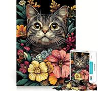 Rompecabezas de 1000 Piezas con diseño de Retrato Floral de Gato,Corte preciso,decoración,lógica,Pensamiento,Juego,Tiempo de Juego,decoración navideña,Regalo (38x52cm)