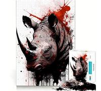 Rompecabezas de 1000 Piezas con diseño de Rinoceronte Pintado con Tinta, Ideal para Adolescentes Juguete de lógica, Divertido y silencioso Corte Suave Un Regalo Encantador (38x52cm)