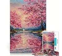 Rompecabezas de 1000 Piezas con diseño de río en Flor de Cerezo,Pintura al óleo,Corte nítido,Arte,Juguete de construcción,Ideal para Relajarse y divertirse en cumpleaños (50x75cm)