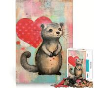 Rompecabezas de 1000 Piezas con diseño de roedor del Bosque y corazón para San Valentín Juguete Que desafía la Mente Troquelado de Alta precisión Un Reto Divertido para Pasar el Tiempo (50x75cm)