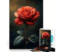 Rompecabezas de 1000 Piezas con diseño de Rosa roja y Gotas de Agua para Adolescentes Juguete Intelectual para la relajación Mental Corte de Calidad Regalo Ideal para Las Fiestas (38x26cm)