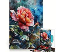 Rompecabezas de 1000 Piezas con diseño de Rosas Rojas en Acuarela para Adolescentes Juguete para estimular la lógica Diversión en Interiores Borde Premium Regalo Memorable (50x75cm)