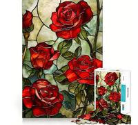 Rompecabezas de 1000 Piezas con diseño de Rosas Rojas en vitral para Adultos Mejora la Memoria y Alivia la ansiedad Bordes precisos Sorpresa navideña (50x75cm)