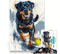 Rompecabezas de 1000 Piezas con diseño de Rottweiler atrapando una Pelota para Adultos Fortalece la Memoria, Alivia el estrés y Mejora la Calidad Regalo Sorpresa de cumpleaños (50x75cm)