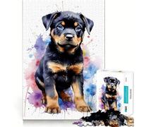 Rompecabezas de 1000 Piezas con diseño de Rottweiler en Acuarela para Adolescentes Juguete de lógica Resistente Tiempo Tranquilo Borde Transparente Regalo Creativo (50x75cm)
