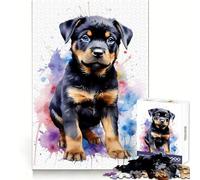 Rompecabezas de 1000 Piezas con diseño de Rottweiler en Acuarela para Adolescentes Juguete de lógica Resistente Tiempo Tranquilo Borde Transparente Regalo Creativo (50x75cm)
