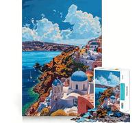 Rompecabezas de 1000 Piezas con diseño de Santorini Griego,Estilo Retro,Corte preciso,Juguete Inteligente para el Cerebro,Juego Relajante,decoración navideña (50x75cm)