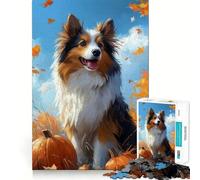 Rompecabezas de 1000 Piezas con diseño de Sheltie y Calabazas para Adolescentes Recuerda, Mejora, Calma, Mente Clara, Arte Coleccionable 38x26cm