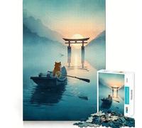 Rompecabezas de 1000 Piezas con diseño de Shiba Inu en un Bote al Amanecer, Ideal para Adultos y Adolescentes Ayuda a Mejorar la Memoria y a relajar la Mente Navidad 38x52cm