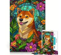 Rompecabezas de 1000 Piezas con diseño de Shiba Inu en vidriera para Adolescentes Juego Inteligente para fomentar la convivencia y Crear una Obra de Arte 38x52cm