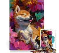 Rompecabezas de 1000 Piezas con diseño de Shiba Inu Pintado en Flores para Adolescentes Ideal para Mejorar la Memoria, Relajarse y divertirse Piezas de colección de Arte con Cortes precisos 50x75cm